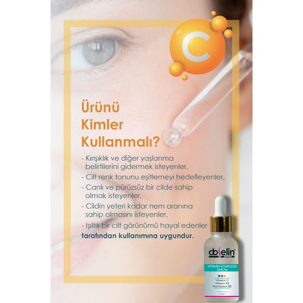 Aydınlatıcı, Eşitleyici Cilt Bakım Serumu C Vitamin,K2,ProviTamin B5 30ml